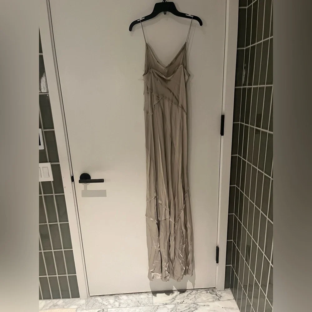 KES Elongated Recycled Slip Dress With Slit- Quartz - Picture 4 of 9